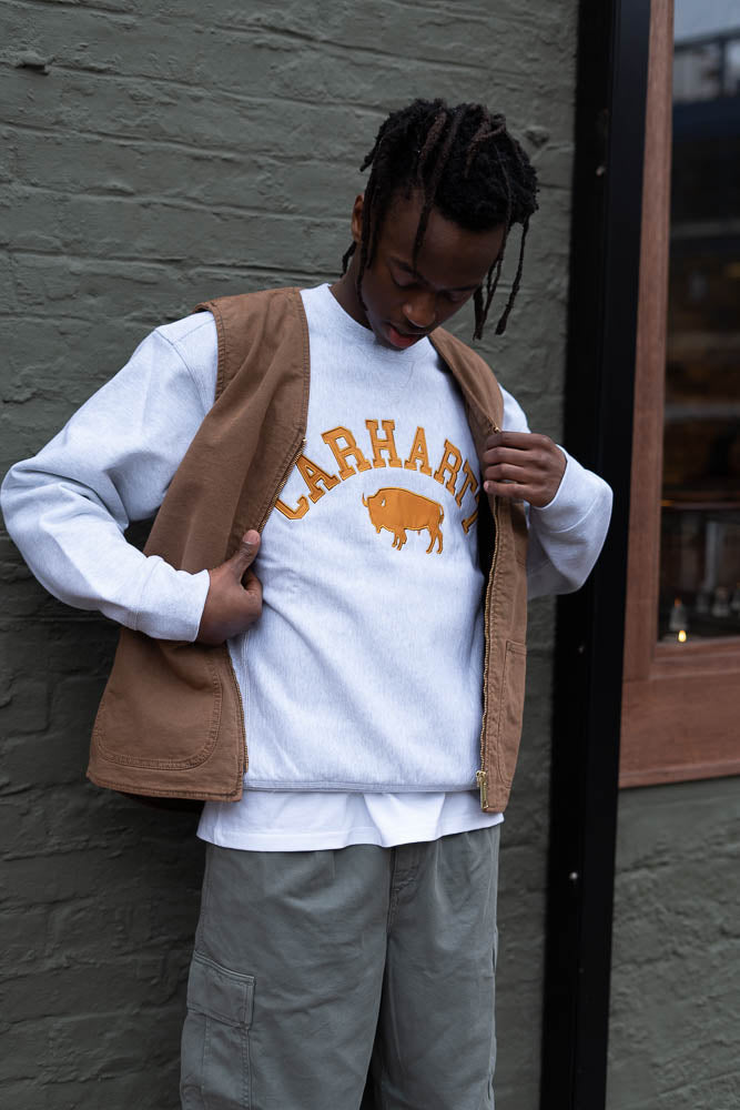 Locker-Sweatshirt – Aschgrau Meliert/Braun