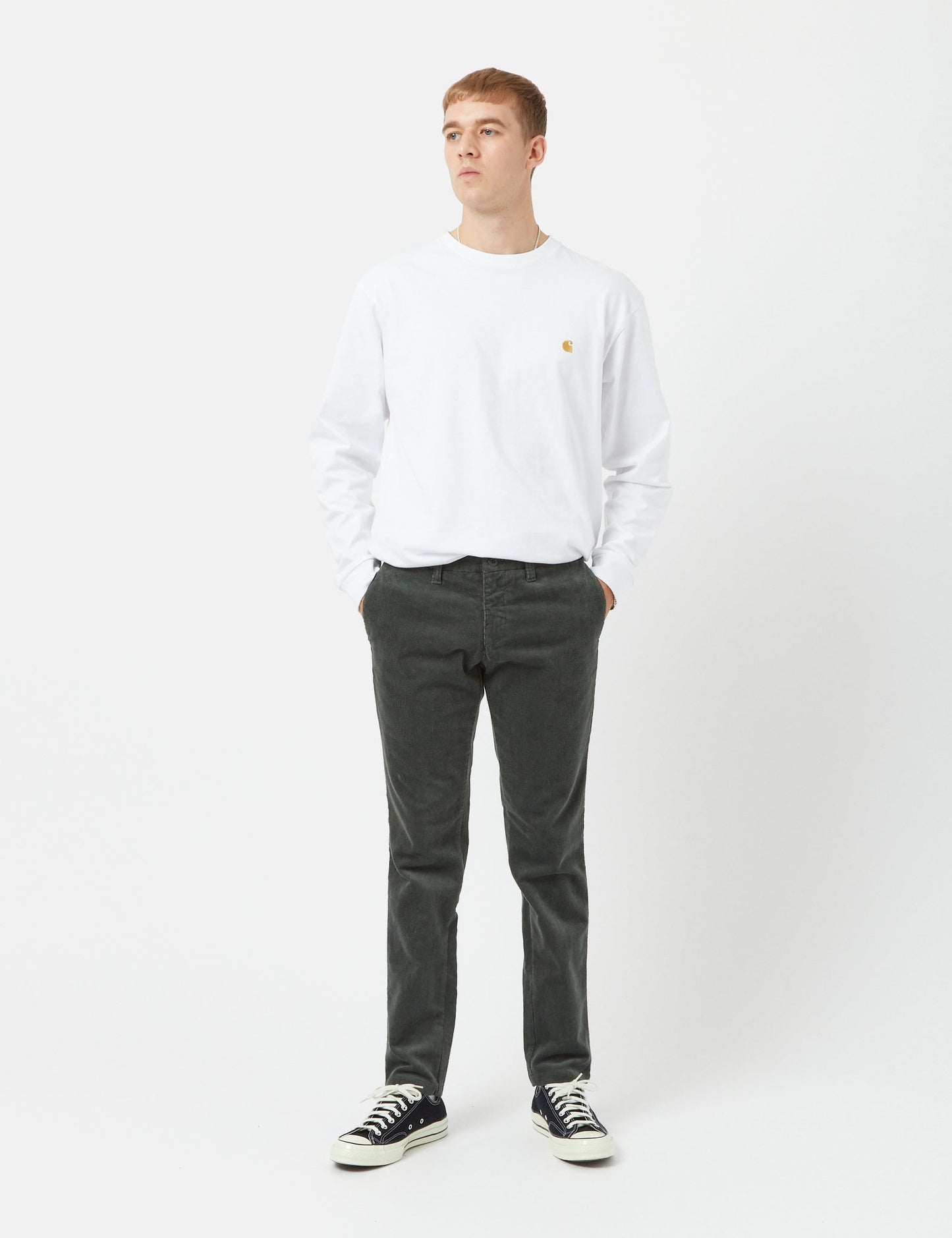 Sid Pant Cord Chino (coupe ajustée) - Vert buis