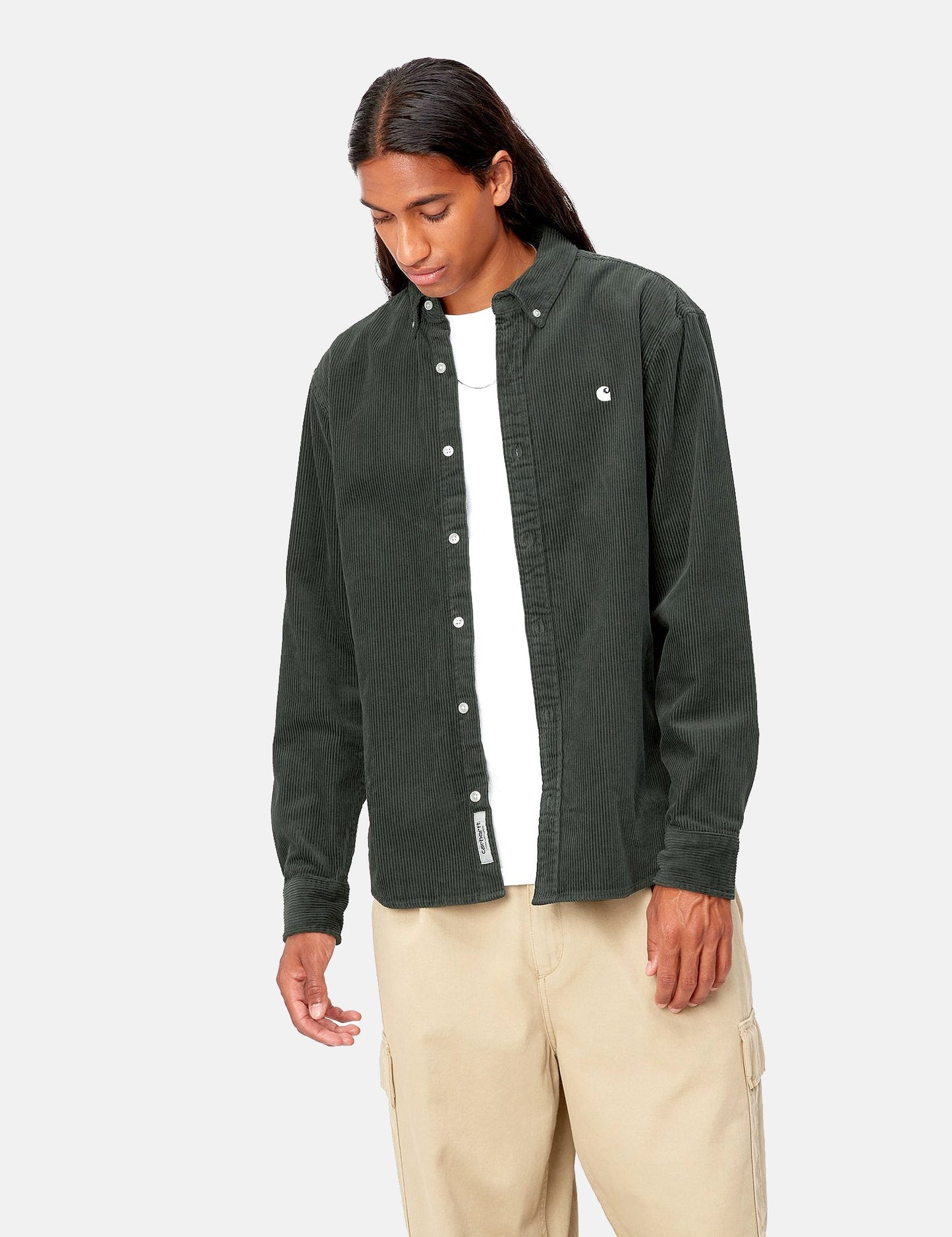 Chemise en velours côtelé Madison - Vert sauge/Noir