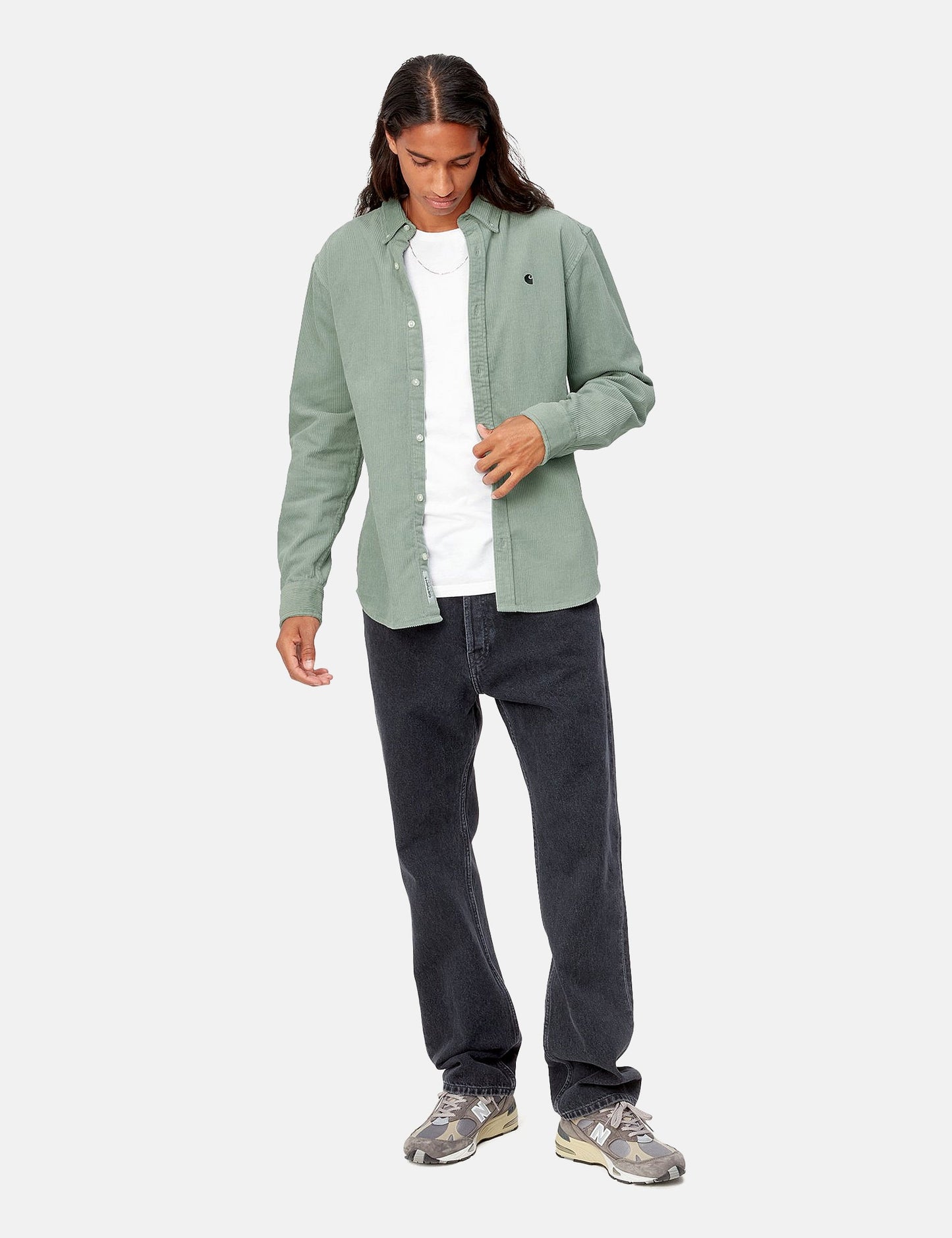 Chemise en velours côtelé Madison - Vert sauge/Noir