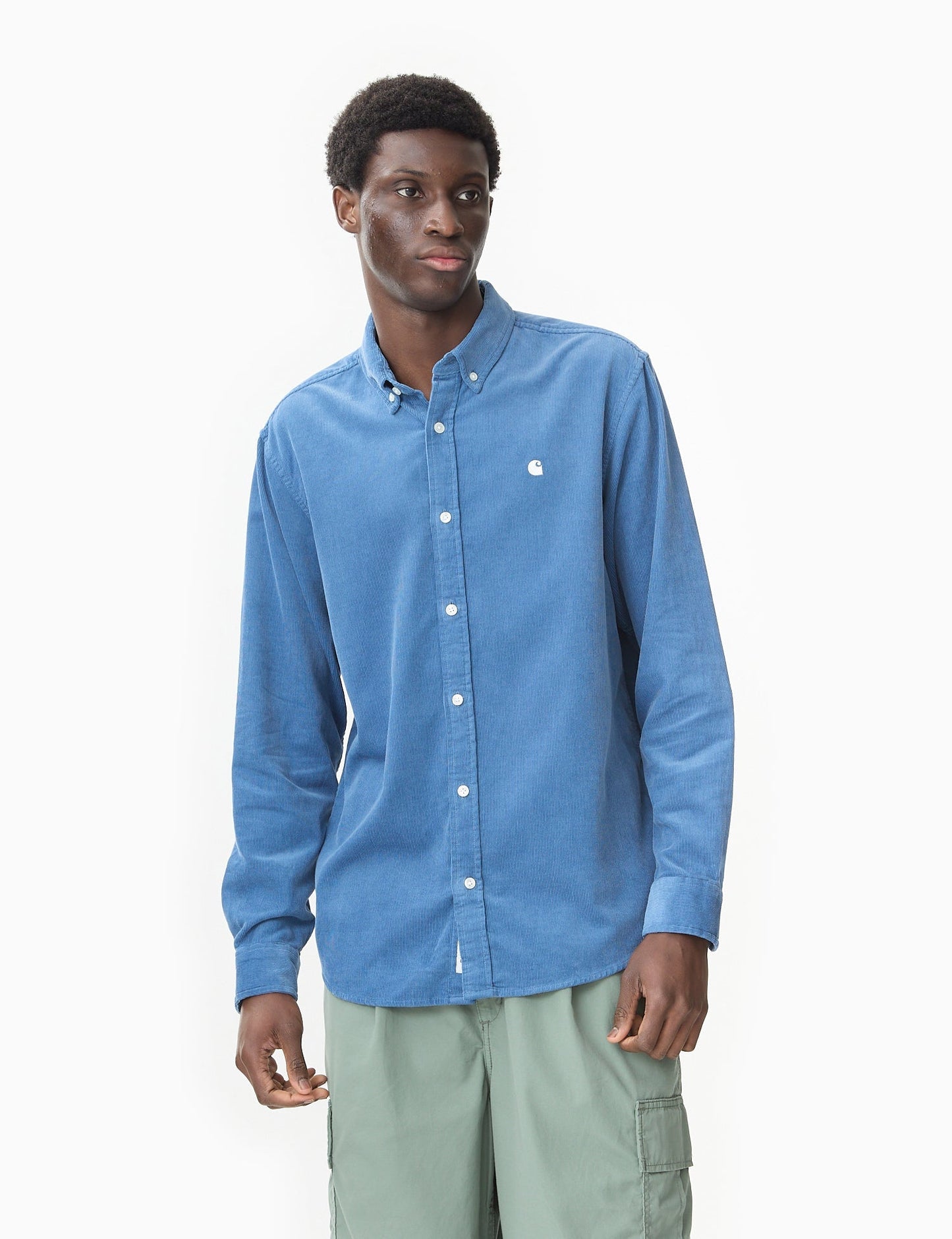 Chemise en velours côtelé Madison (coupe droite) - Bleu Sorrent