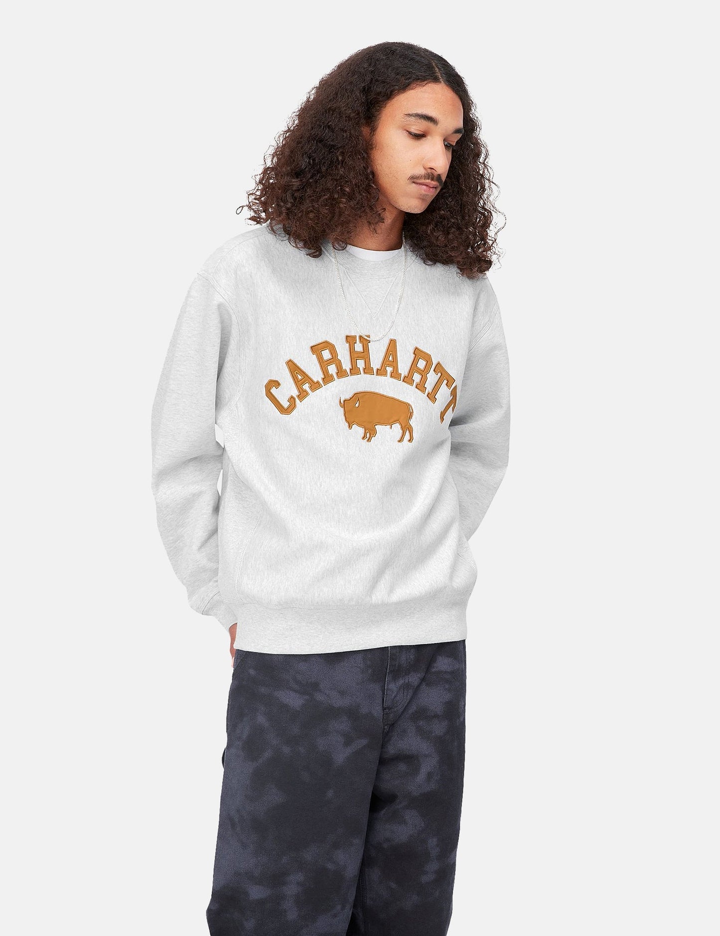Locker-Sweatshirt – Aschgrau Meliert/Braun